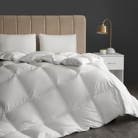 Hotel Grand White Goose Down Fiber Comforter King Size - All Season Hotel Collection Duvet Insert King Medium Warmth Comforter with 1cm Breathable Panel, 106" x 90"