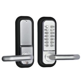 Outdoor Keyless Lock with Adjustable Deadlatch 2-3/8'' and 2-3/4'',Mechanical Combination Door Lock with Keypad, Sunscreen Waterproof Keyless Gate Locks for Outdoor Fence with Handle (Silvery)
