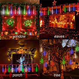 Aokudoni Christmas Lights 24 Tubes Meteor Shower Lights Outdoor, Indoor Outside Christmas Decorations Icicle Snow Falling Rain Lights for Tree Yard Party, UL Plug, Multi Color