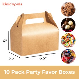 UnicoPak 10 Pack Brown Gable Treat Boxes Party Favor Boxes Goodie Gift Boxes for Snacks Cookie Candy Toys Birthday Party Wedding Holidays 6.5x3.5x4 Inches