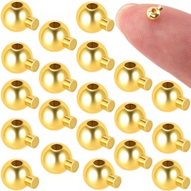 Pndeyo 20pcs Crimp Beads for Jewelry Making, Metal Crimp End Spacer Beads, Cord End Crimping Stopper Beads Findings for DIY Earring Bracelet Necklace Anklet Pendant Keychain- Gold