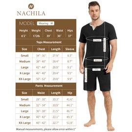 NACHILA Men's Pajamas Set-Viscose Made from Bamboo,V Neck 2 Piece Pajama Short Sleeve Pjs with Pockets Cool Loungewear Black M