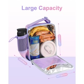 Amersun Kids Lunch Bag with Water Bottle & Snacks Multi-Pocket for School, Water-resistant & Insulated Lunch Box for Kids, Children, Boys, Girls(Pink Purple)