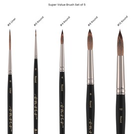 New York Central Oasis Synthetic Premium Brushes - Elite Professional Watercolor Brushes for Artists, Painting, Students, Studios, & More! - [Super Value Set of 5]