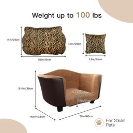 DAWNYIELD Dog Sofa Bed for Small Dogs, Supportive Foam Dog Couch with Washable Cushion and Anti-Skid Pads, Pet Sofa for Cats, Modern Pet Couch with Low Back, Puppy Bed & Chair, Leopard Pattern
