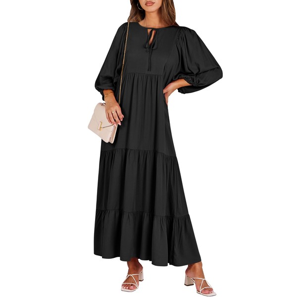 ANRABESS Womens Boho Maxi Dresses 2025 Summer V Neck Puff