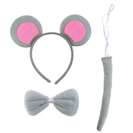 kwinfei Mouse Ears Headband Costume Set for Kids and Adults, Includes Ears Headband, Bow Tie and Tail, Animal Dress Up Accessories for Cosplay, Birthday Party, Carnival, Christmas Fancy Dress