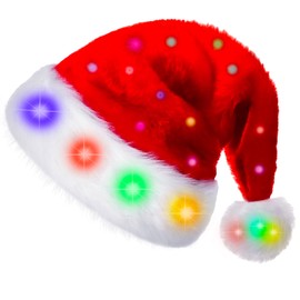 LED Santa Hat Light Up Christmas Hat Glow Lighted Santa Hat with Colorful Led Strip Light for Adults Xmas New Year Party Headwear