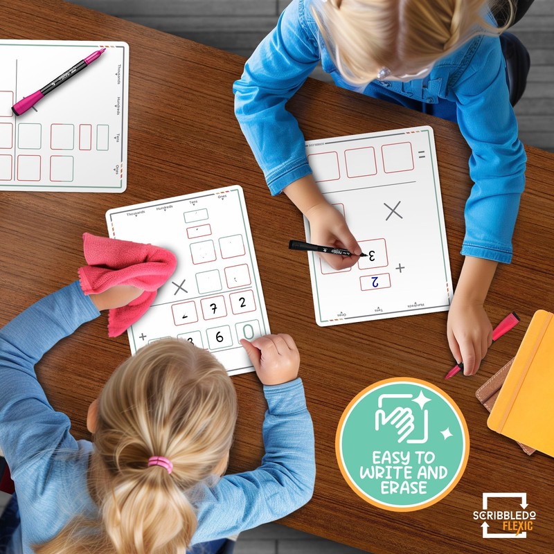 SCRIBBLEDO Multiplication Practice 9"x12" Small White Board Dry Erase Sheets