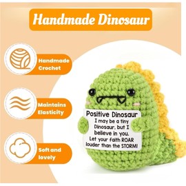 CAREOR Positive Dinosaur, Mini Knitted Dinosaur Crochet Animals Emotional Support Inspirational Motivational Encouragement Gift Party Decoration