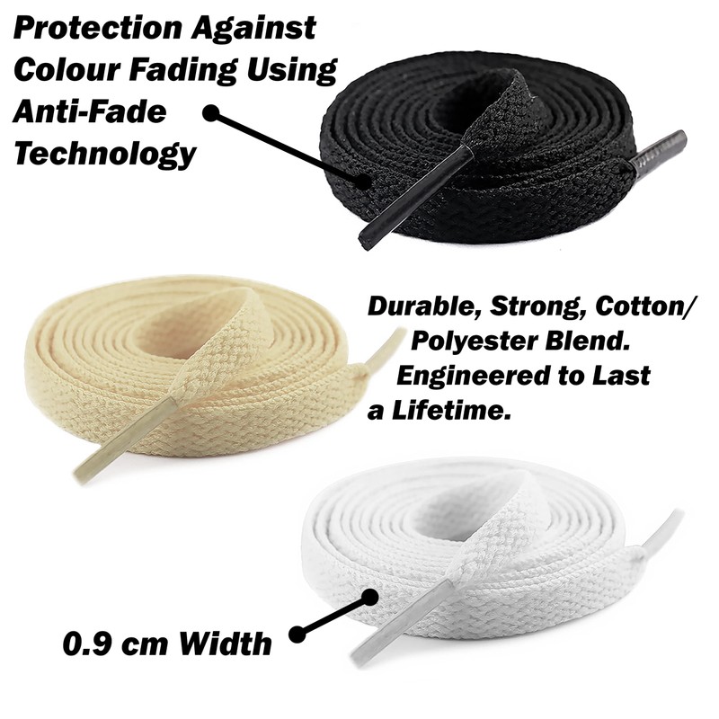 Flat Shoe Laces For Sneakers Cream, Black And White 120