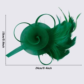 Flagsky Fascinators Hats for Women, Tea Party & Stylish Cocktail Wedding Headwear with Mesh Feathers & Headband Clip Green