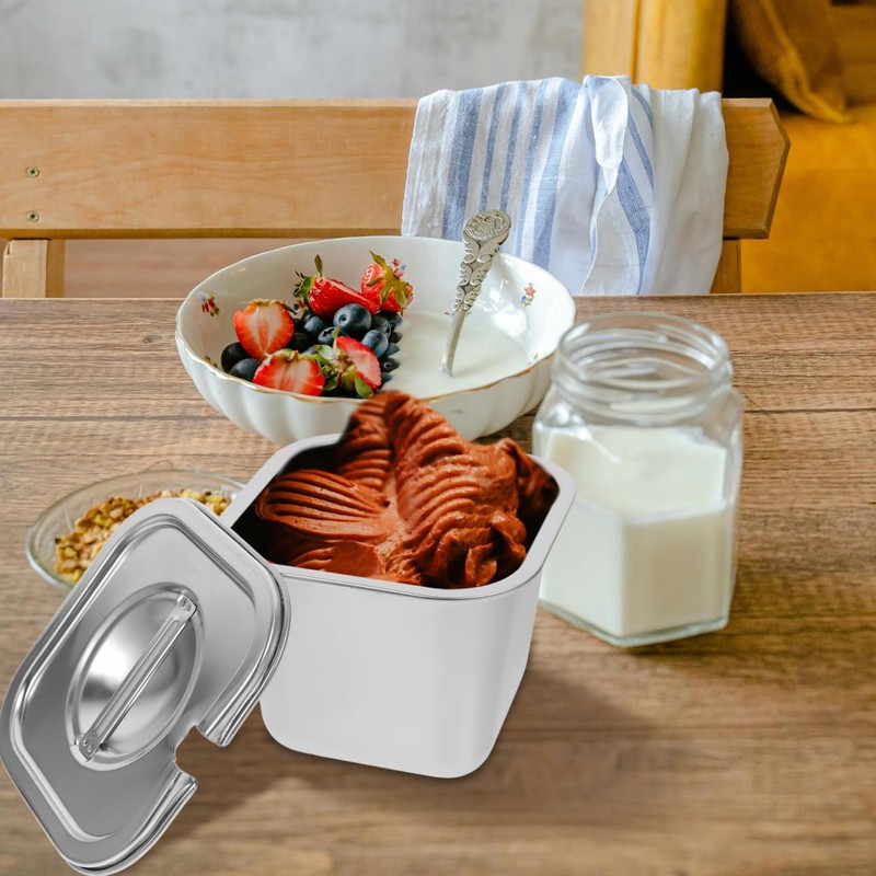 DEARMAMY Ice Cream Storage Box Metal Container with Lid Ice