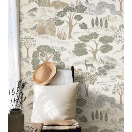 Erfoni Erfoni 15.7"x118" Boho Peel and Stick Wallpaper Forest Green/Brown/White Contact Paper DIY Self Adhsive Wallpaper Waterproof Removable Peel and Stick Wall Paper for Bedroom Accent Walls Decor