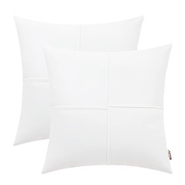 BRAWARM Faux Leather Throw Pillow Covers 22 X 22 Inches, White Leather Pillow Covers Pack of 2, Hand Stitched Leather Decorative Throw Pillows for Couch Sofa Bed Living Room Home Garden
