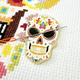Meloca Designs Skull Candy Needle Minder for Cross Stitch, Embroidery, Needlepoint, Sewing, Quilting, Needlework and Haberdashery