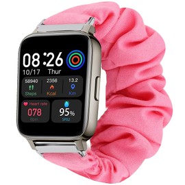 Compatible for Motast 1.69" Smartwatch Band, Fabric Scrunchie Elastic Women Replacement Straps Compatible for MuGo P36A / AGPTEK 1.69" / Rinsmola 1.69 / Doubc Smart Watch (Pink)