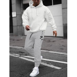 ZAFUL Printed Sweatpants for Men Casual Joggers Graphic Drawstring Sweat Pants Stretch Loose Solid Athletic Pants Rose Grey L