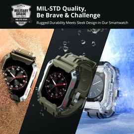 ALKAI Smart Watch Rugged and Military with 5ATM Waterproof Bluetooth Call(Answer/Dial Calls) AI Voice Assistant, Long-Lasting Battery Life, Multiple Sports Tracking, Health Monitoring