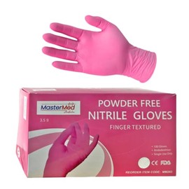 Mastermed Nitrile Gloves 3.5g, Allergy-safe, Powder-free, Latex-Free, Natural Rubber, Disposable, Medical, Cleaning, Examination, Chemicals, Tattoos, General use, Food Safe - (100pcs, Pink, Small)