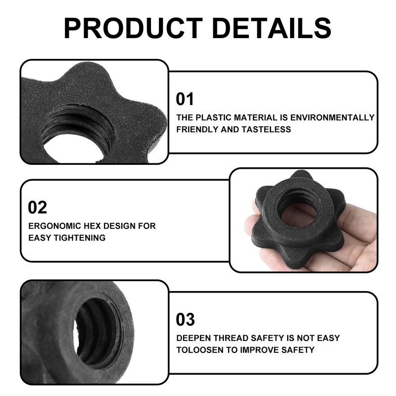 LICQIC 4 PCS Dumbbell Spinlock Collars, Barbell Bar Hexagon Nuts,