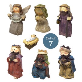 BANBERRY DESIGNS Nativity Set - Set of 7 Nativity Figurines - Baby Jesus, Mary, Joseph, 3 Kings, Angel Figures All Included - Manger Scene Accessories