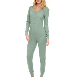 Alexander Del Rossa Women's Onesie Ribbed Waffle Knit Pajamas Set, Jumpsuit Romper for Adult Sage S (A0885SGESM)