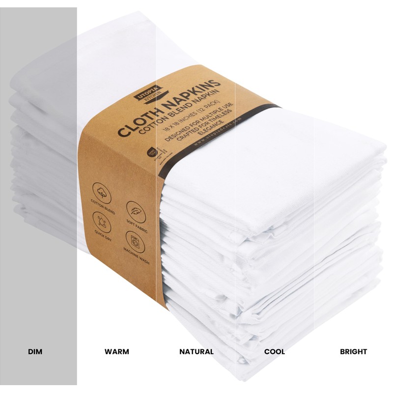 Utopia Kitchen White Cloth Napkins [12 Pack, 18x18 Inch] Absorbent