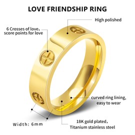 Love Friendship Gold Rings for Women:Wedding Band 18k Gold Ring Cubic Zirconia Stainless Steel Promise Ring Jewelry Birthday Gifts for Women,Size 6-10