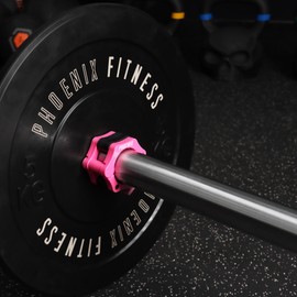 Phoenix Fitness Barbell Clamps - Pair of 1” or 2” Olympic Bar Collars for Weightlifting Bars - Set of 2 Heavy-Duty Barbell Clips - Quick Release Clamps for Home & Gym Training - Pink, 2-inch