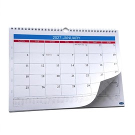 Genxon 2027 Wall Calendar Large Print Easy View A4 Spiral Bound 100gsm Thick Card Pages 12 Month Planner Marked UK Bank Holidays Jan to Dec Office Home School Desk or Wall Calendar