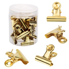 Gosknor 20uds Oro Clips y Chinchetas, Chinchetas Clips Bulldog con Alfileres Metal Tablón Anuncios Accesorios para Tableros Corcho para Usar en la Pared del Cubículo la Oficina en Casa