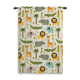 ggaimwf Safari Curtains for Nursery Cartoon Animal Jungle Forest Giraffe Lion Curtain Kids Bedroom Pencil Pleat Patterned Curtains Room Divider Baby Playroom Door Window Drapes 1 Panel 107x215cm