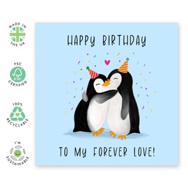 CENTRAL 23 Happy Birthday Husband Card - Forever Love - Sweet Birthday Card For Men Women - Penguin Cards For Wife Boyfriend Girlfriend - Romantic Gifts For Her Him - Comes With Stickers