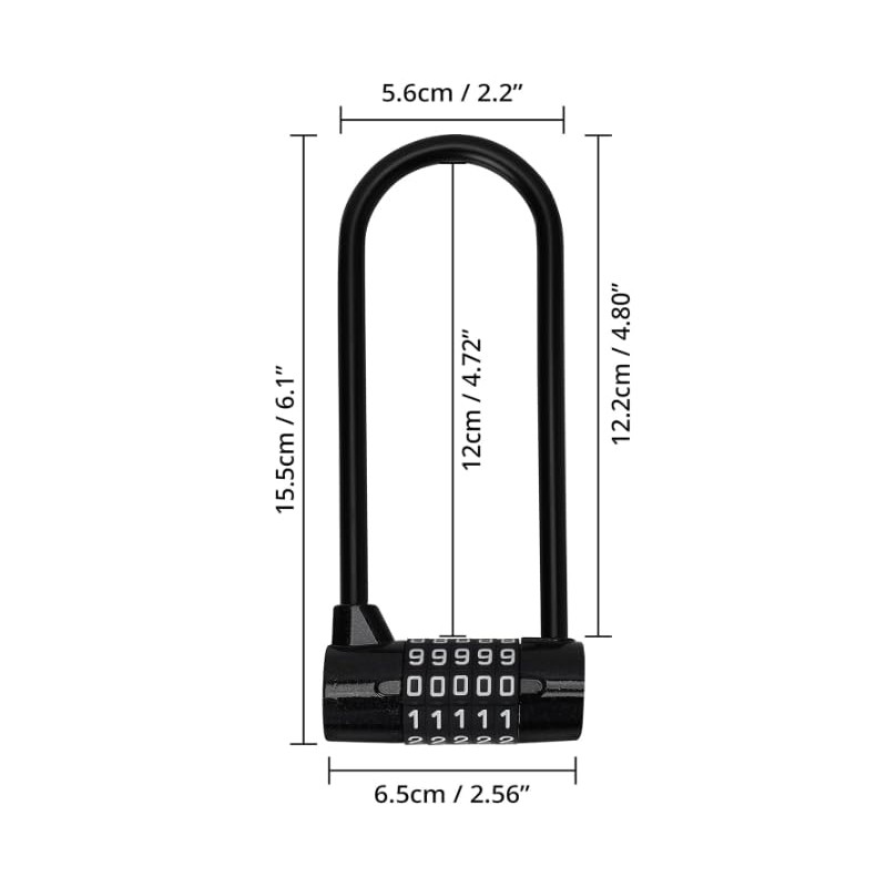 Long Shackle 5 Digit Combination Padlock - 15.5cm/6.1 Inches -