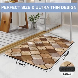 Identiy Bath Mat, Brown Moroccan Geometric Bathroom Rug, Soft Super Absorbent Machine Washable Quick Dry and Non-Slip Bathtub Mat for Tub Shower Bathroom Floor 17"x29"