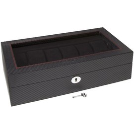 Diplomat 31-449 Carbon Fiber Twelve Watch Case with Black Suede Interior and See Through Top Watch Case