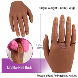 Practice Hand for Acrylic Nails Silicone Female Mannequin Life Size Hand with Insertable Nails for Nail Art Beginners/Nail Salon Artists Single Hand Color 5#