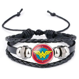 EC Trading Superhero Woman Logo Glass Domed Braided Leather Bracelet