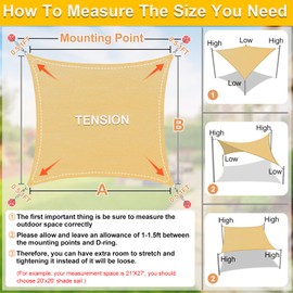 KANAGAWA Sun Shade Sail 16'x20' Sand Rectangle UV Block Canopy Awning Shelter Fabric Cloth Screen for Outdoor Patio Garden Backyard