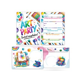 12 Invitation Cards for Children's Birthday Boys Girls Art Creative Party Painting Party Art Crafts DIY Invitations Birthday Invitations Kids Includes 12 Envelopes, 12 Bags, 12 Stickers