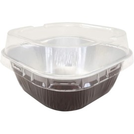 KitchenDance 4 Inch Baking Pan with Snap-On Lid - 8 oz. Square Colored Aluminum Pan - Oven, Freezer, Microwave Safe - Ideal for Catering, Restaurants, Bakeries, Home Kitchens - A6 (500, Chocolate)