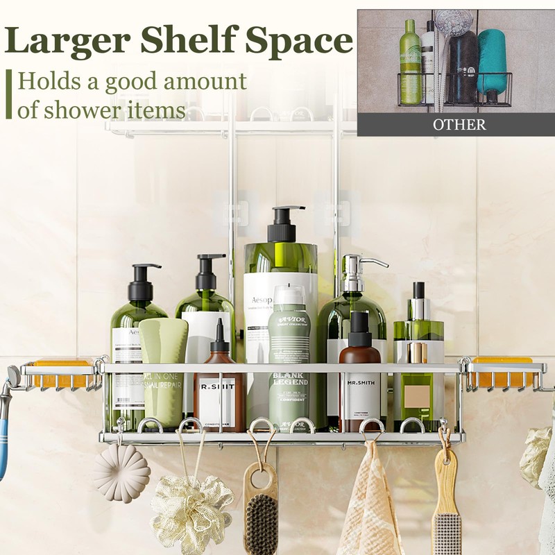 Skyapex Shower Caddy Hanging: Adjustable Height, Rustproof Shelves with Hooks,