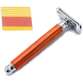 OdontoMed2011 Men's Shaving Razor Wood Handle with Safety Razor Head with 5 Pcs Razor Blades BTS-307