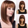 AUBWIG Mixed Brown Bob Wig with Fringe, 15 Inches, Natural