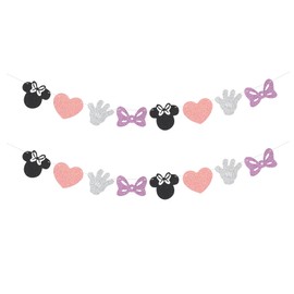 LightAParty Banner inspirado en Minnie Mouse para baby shower, decoración de fiesta de cumpleaños para niños, cartón, barra de postre, banderines para fotos, 2 hebras