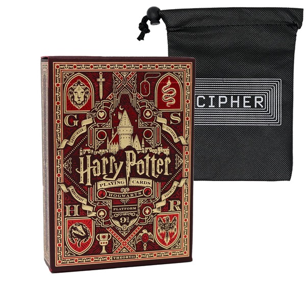 Theory 11 Harry Potter Playing Cards - Premium Deck - Includes Cipher Playing Cards Bag (Red (Gryffindor))