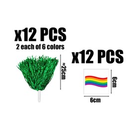 12 Pieces Glitter Cheer Pompoms 12 Face Stickers Aerobic Latte Art Decorative Sports Pompoms Hand Pompoms Dance Pompoms
