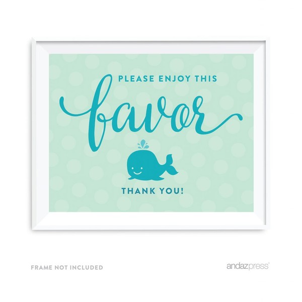 Andaz Press Boy Whale Nautical Baby Shower Collection, Party Sign, Please Enjoy This Favor Thank You!, 8.5x11-inch, 1-Pack