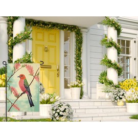 Fapulee Welcome Spring Garden Flags for Outside, Seasonal Watercolor Bird Flowers Branch Decorations, Small Modern Decor for Yard Outside Outdoor Anniversary Wedding 12x18 Inch Double Sided